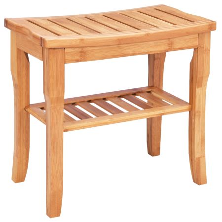 Taburete de Ducha de Bambú con Estante Asiento de Ducha Pies Antideslizante 48,5x27x45cm