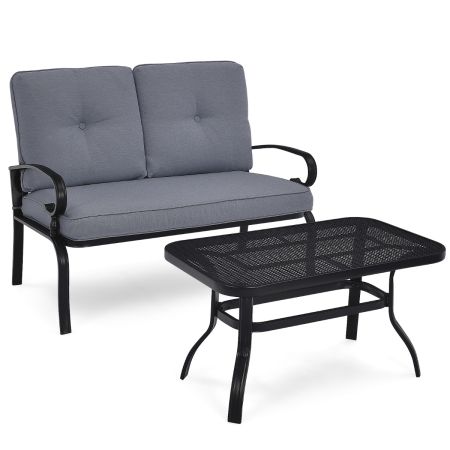 Banco para Patio con Mesa de Café Gris y Negro