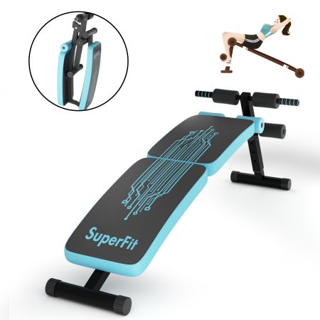 Costway Banco Plegable para Pesas Banco Regulable para Abdominales Banco Inclinado para Entrenamiento Banco Curvado para Casa Gimnasio Azul
