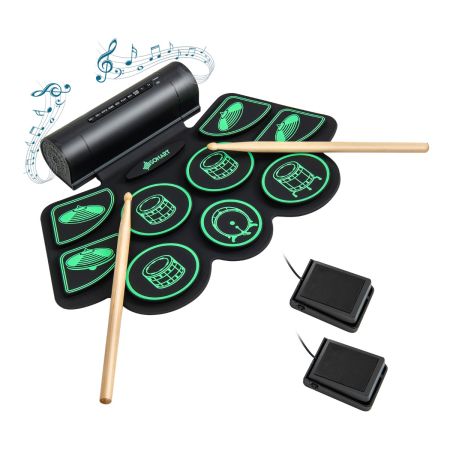 Kit de Batería Eléctrica de 9 Pads Kit de Batería Digital con 2 Pedales 2 Baquetas Toma de Auriculares Función MIDI Puerto USB y MP3