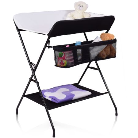 Cambiador de Pañales Plegable con Bolsa de Almacenamiento Cambiador para Bebé Resistente al Agua Estructura Metal Negro