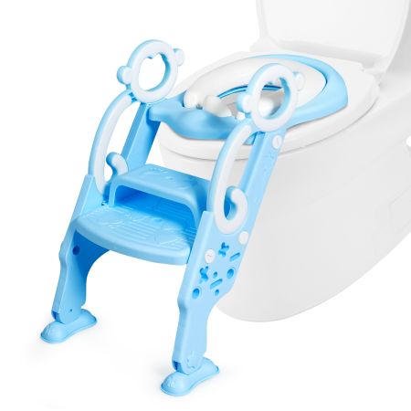 Escalera para WC Taburete Regulable Plegable Altura Adecuada 39-42 cm con Mangos Acolchado Escalones Antideslizantes para Niños Azul
