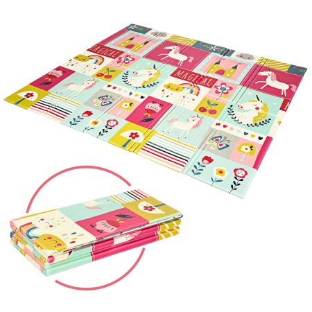 Alfombra Plegable y Reversible de Juego de Material Atoxico para Niños 200 x 180 x 1,4 cm Tema Unicornio