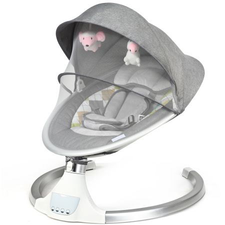 Silla Mecedora Eléctrica con Techo Removible Mosquitera 5 Amplitudes y 3 Funciones Temporizador para Bebés 0-6 Meses 71 x 64 x 70 cm Gris