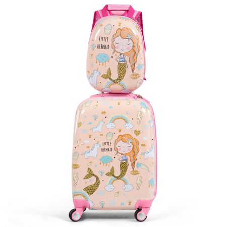 Juego de Mochila y Maleta de Viaje Infantil Juego de Equipaje de Cabina de Sirena con Ruedas para Niños con Manija Ajustable