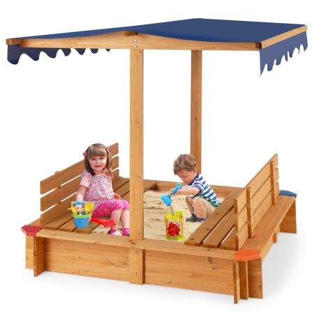 Caja de arena de madera para niños con dosel y banco