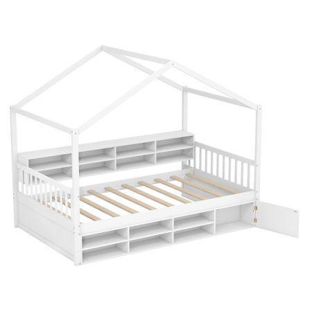 Cama de plataforma de tamaño individual con estructura de casa