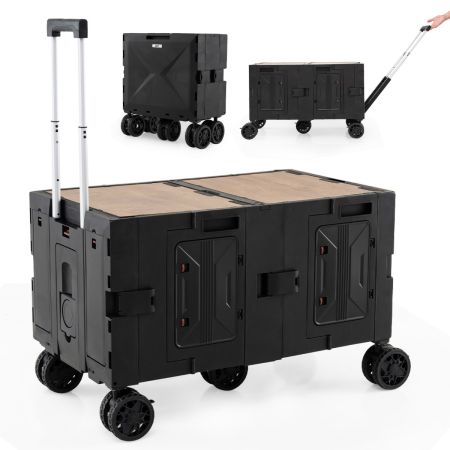 Carrito Utilitario Grande con Cajas de Almacenamiento de 2 Niveles 5 Ruedas Carrito Rodante Portátil Plegable para Compras Camping Negro