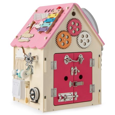 Costway Tablero De Actividades De Madera Para Niños Pequeños Rosa
