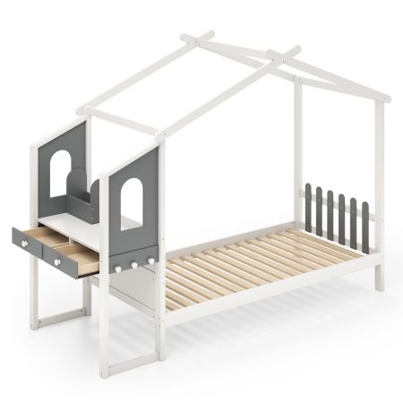 cama plataforma con techo y valla