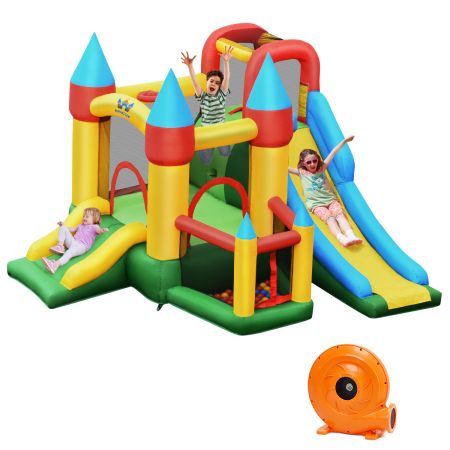 Casa Inflable Castillo Hinchable para Niños con Compresor 680 W 2 Toboganes Área para Saltar Piscina con Pelotas 330 x 300 x 210 cm