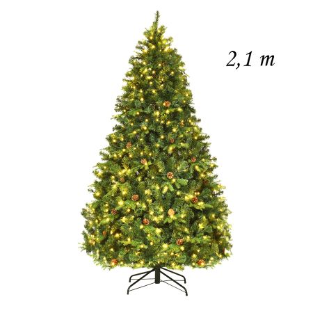 2,1m Árbol de Navidad Iluminación con Soporte Abeto Artificial Decoración para Navidad Hogar Fiesta Verde