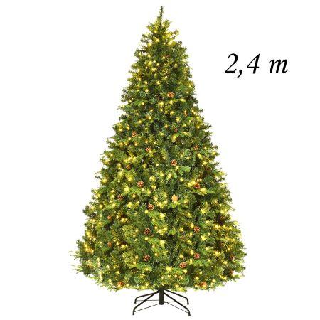 2,4m Árbol de Navidad Iluminación con Soporte Abeto Artificial Decoración para Navidad Hogar Fiesta Verde