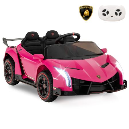 Juguete de Coche Eléctrico de Lamborghini 12V para Niños de 3 A 8 Años con Control Remoto 3 Velocidades Luces LED Rueda y Música Rosa