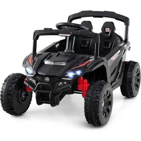 Coche Eléctrico Infantil de 12V Camión UTV con Control Remoto 3 Velocidades Luces LED Música Bocina Vehículo a Batería para Niños Negro