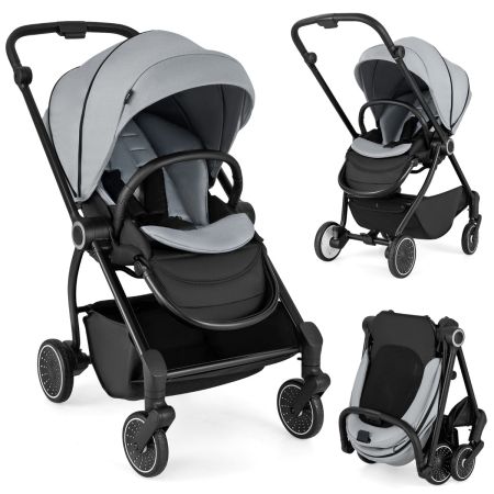 Cochecito de Bebé con Asiento Reversible Plegable con Respaldo Reclinable Toldo Ajustable Reposapiés Coche de Paseo de Aluminio Gris
