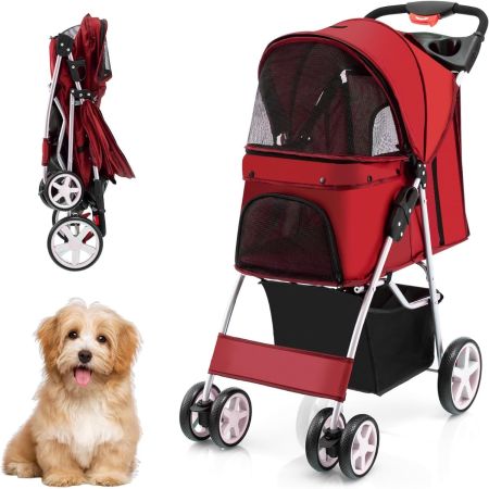 Costway Cochecito Plegable Para Mascotas Rojo