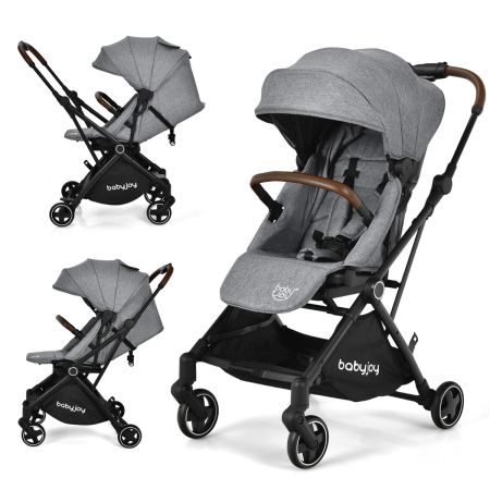 Costway Cochecito para Niños Plegable con una Mano Carrito Convertible 2 en 1 con Toldo Regulable y Reposapiés Reclinable Arnés de 5 Puntos Gris