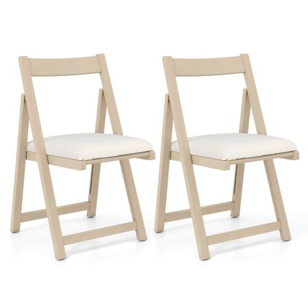 Juego de 2 Sillas Plegables de Madera Caucho Tapizada con Cojín Sillas de Comedor sin Brazos Apilables Acolchadas para Cocina Oficina Natural