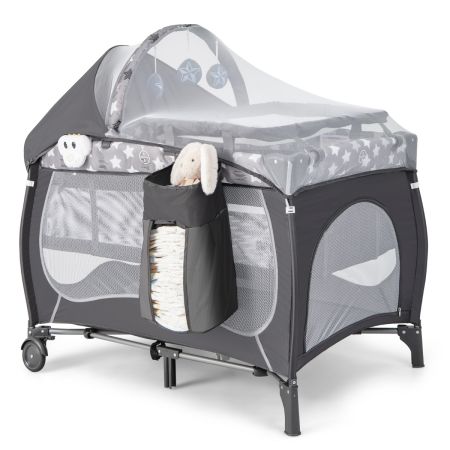 5 en 1 Cuna de Viaje Plegable Centro de Guardería Portátil para Bebés con Moisés Cambiador Toldo Música Ruedas 102 x 72 x 74 cm Gris