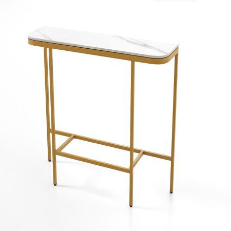 Mesa de Entrada Consola Moderna para Sofá con Tapa de Mármol Artificial y Estructura Metálica Mesa para Pasillo Entrada Sala Blanco