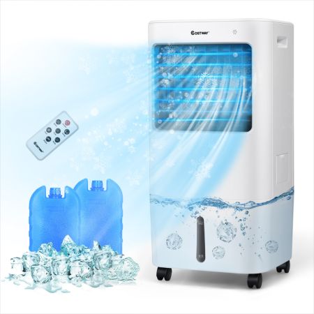 Enfriador de Aire Evaporativo 3 en 1 Ventilador Portátil Humidificador 3 Modos 4 Velocidades Control Remoto Enfriador Evaporativo Blanco