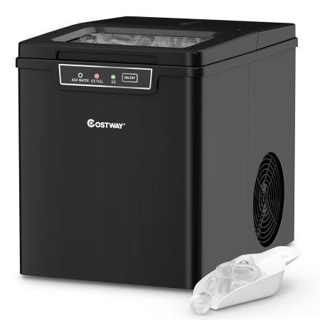 Máquina de Hacer Hielo con Sistema de Alarma Cucharón y Cesta Removible para Casa Oficina Bar Negro 35 x 25 x 29,5 cm