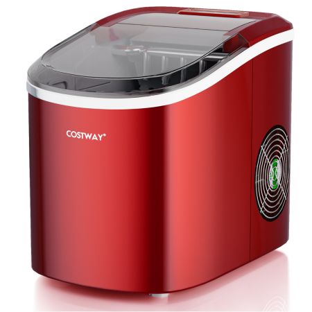 Costway Máquina de Hacer Hielo de Encimera Máquina Eléctrica 2,2 L para Cubitos de Hielo Forma de Bala en 6 Minutos 12kg/24h con Cuchara Cesta Removible Rojo