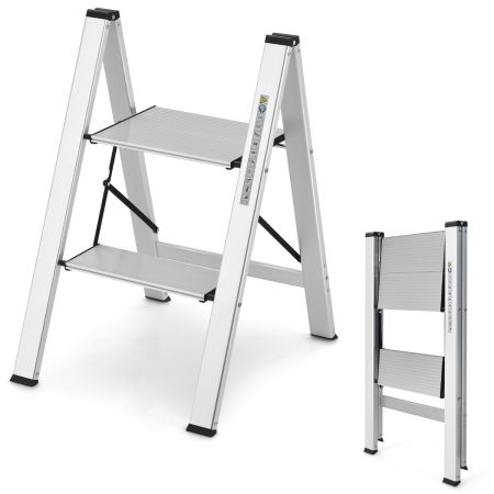 Taburete Plegable con Peldaños Plateado