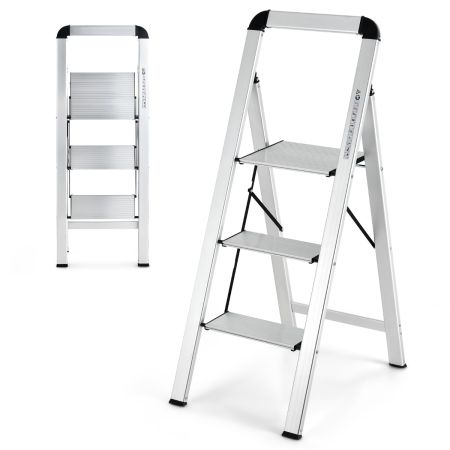 Taburete Plegable con Peldaños Plateado