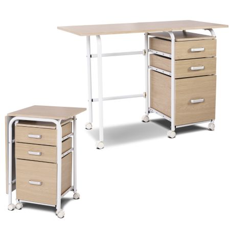 Costway Escritorio De Ordenador Plegable Con Cajones Natural