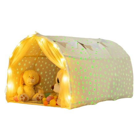 Tienda de Cama para Niños Espacio Mágico de Privacidad para Literas Gemelas con Estrellas que Brillan en la Oscuridad Cortinas Beige