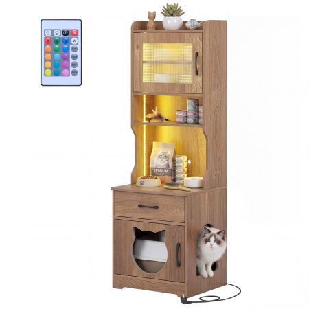 Baño oculto para gato dentro de un mueble alto de almacenamiento