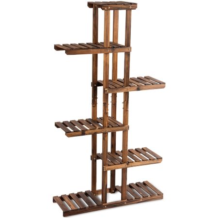 Estante Multinivel de Madera con 6 Niveles  para Macetas para Interior Exterior Jardín Patio Salón y Balcón Natural 75 x 25 x 140 cm