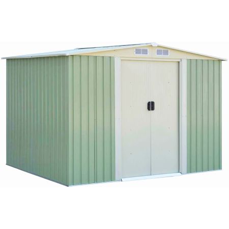 Cobertizo con Puerta Corredera y Techo a Dos Aguas Galvanizado con Ventilación Caseta de Exterior 205 x 257 x 175,5 cm Verde Claro