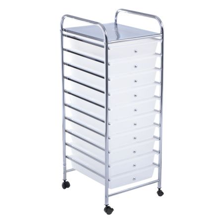 Carro de cajones multiuso con 10 cajones de oficina Contenedor con ruedas con 10 estantes para baño Transparente