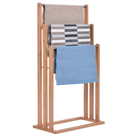 Toallero Soporte de Bambú y Acero Toalla Organizador de Pie 3 Brazos en Baño
