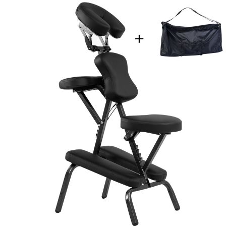 Silla de Masaje Plegable Altura Ajustable Silla para Tatuaje Estética SPA Ligera Portátil con Bolsa Transporte 46 x 54,5 x 120,5 cm Negro