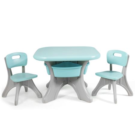 Equipo con Mesa y Sillas para Niños PE Ecológico Ligero de Desplazar Fácil de Montar Azul