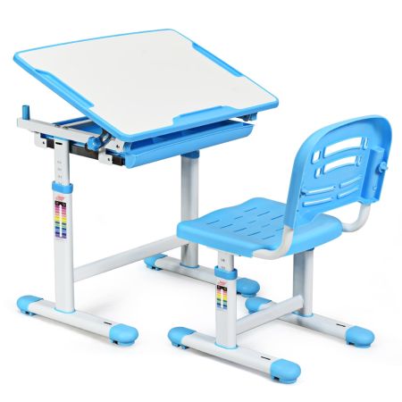 Escritorio Infantil con Silla de Lectura para Niños con Altura y Ángulo Ajustable y Cajón 66 x 47 x (54 - 76) cm Azul