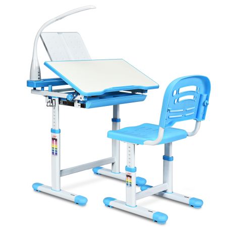 Escritorio para Niños con Lámpara Silla Mesa de Dibujar Lectura para Infantil Azul