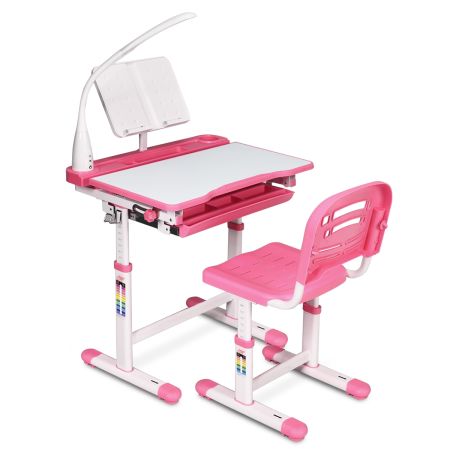 Escritorio para Niños con Lámpara Silla Mesa de Dibujar Lectura para Infantil Ángulo y Altura Ajustable Rosa