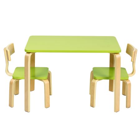 Equipo Mesa y 2 Sillas para Niños Mesa y Sillas de Madera para Niños para Casa Guardería Clases Verde