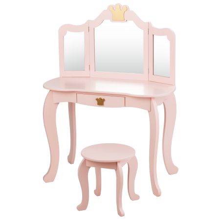 Equipo Tocador y Silla para Niñas con Cajón y Espejo en 3 Partes Rosa 80 x 42 x 106 cm 