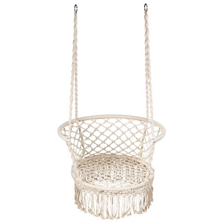Silla Hamaca en Macramé con Asiento Cuerdas de Algodón y Borlas Perfecta para Casa Patio Jardín Beige