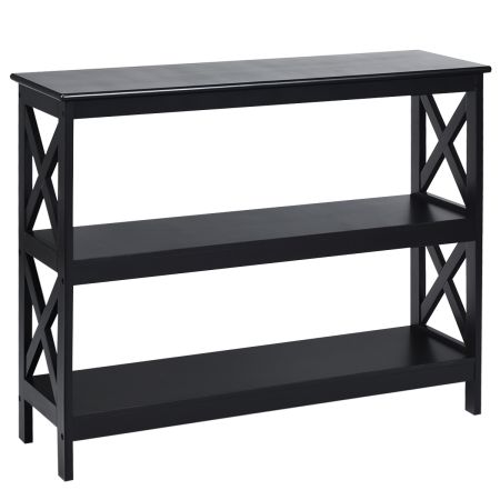 Consola Industrial con 3 Niveles Mesita Rústica con Repisa para Entrada Pasillo y Salón Negro 100 x 30 x 80 cm