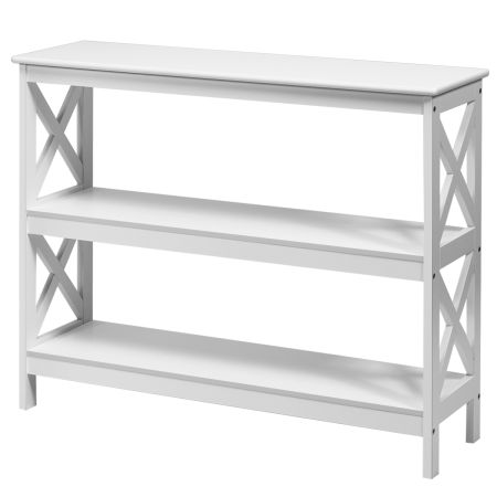 Consola Industrial con 3 Niveles Mesita Rústica con Repisa para Entrada Pasillo y Salón Blanco 100 x 30 x 80 cm