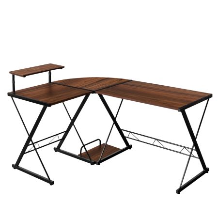Escritorio Angular en Forma de L para Ordenador con Elevación para Monitor Ideal para  Casa y Oficina Nuez 147 x 112 x 79 cm