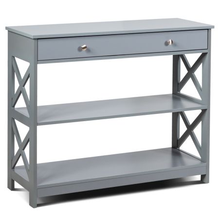 Mesa Auxiliar con 1 Cajón y 2 Repisas Mesa para Entrada con Diseño en X para Entrada Salón y Pasillo Gris 100 x 30 x 80 cm