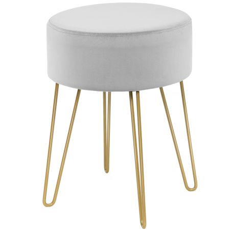 Taburete Redondo de Terciopelo Reposapiés  Moderno con Patas de Metal para Tocador Salón y Dormitorio Gris 39 x 39 x 46 cm